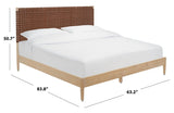 Safavieh Cassity Leather Headboard Queen Bed Brown / Natural Wood / Leather SFV8200C-Q-2BX