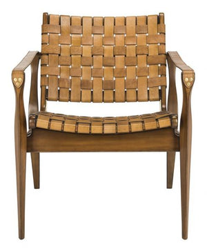 Safavieh Dilan Safari Chair Leather Cherry Brown Light Wood Mahogany Couture SFV9005B 889048348936