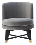 Trinity Swivel Accent Chair - Luxurious Charcoal Velvet with Antique Black Mahogany & Brass Accents