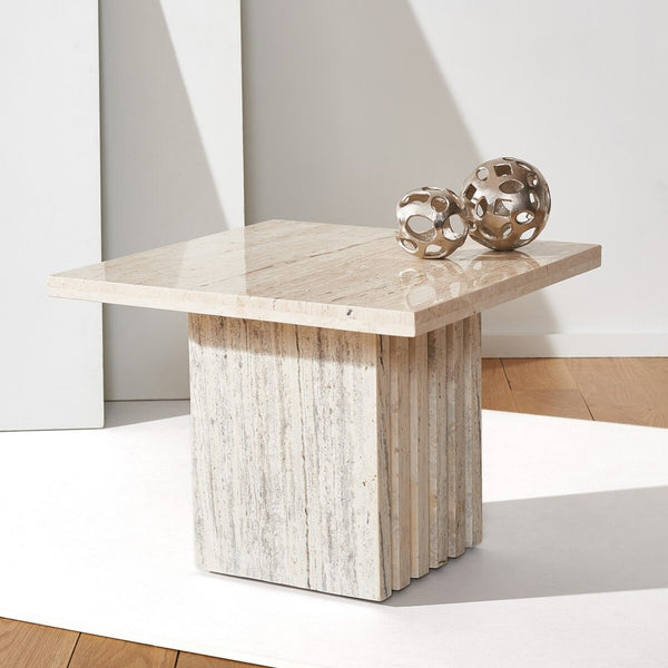 Safavieh Olivia Tall Square Marble Accent Table Off White Marble / Mdf  SFV9701A-2BX