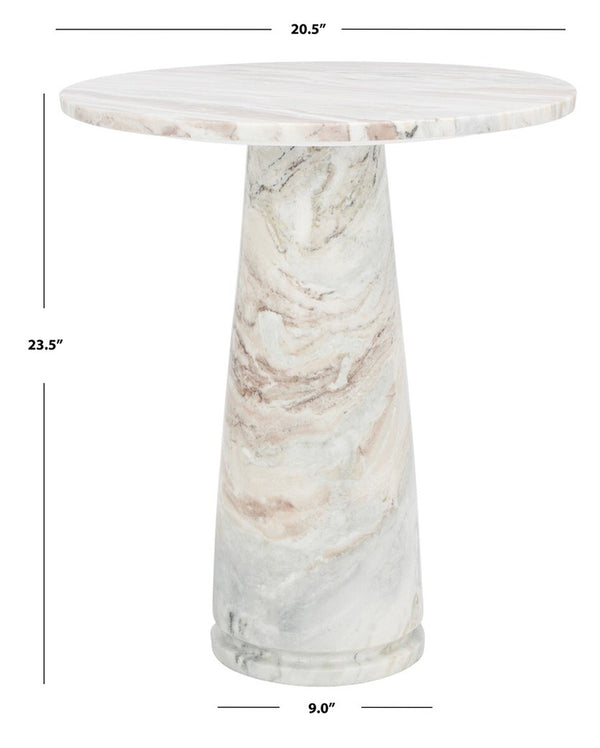 Safavieh Valentia Tall Round Marble Accent Table White / Brown Marble / Mdf  SFV9703B-2BX