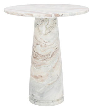 Safavieh Valentia Tall Round Marble Accent Table White / Brown Marble / Mdf  SFV9703B-2BX