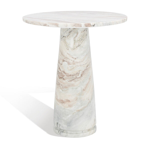 Safavieh Valentia Tall Round Marble Accent Table White / Brown Marble / Mdf  SFV9703B-2BX