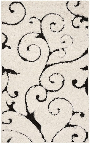Florida Power Loomed Shag Rug – Ultra-Soft Cream Carpet with Textured Damask Design for Any Room