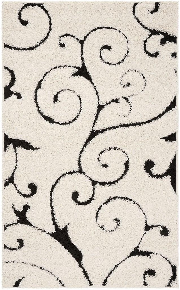 Florida Power Loomed Shag Rug – Ultra-Soft Cream Carpet with Textured Damask Design for Any Room
