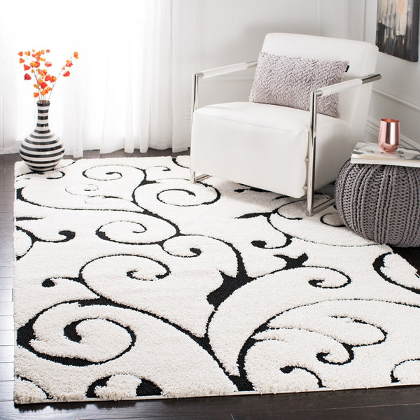 Florida Power Loomed Shag Rug – Ultra-Soft Cream Carpet with Textured Damask Design for Any Room