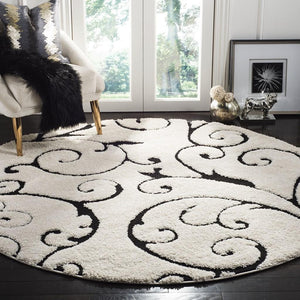 Florida Power Loomed Shag Rug – Ultra-Soft Cream Carpet with Textured Damask Design for Any Room