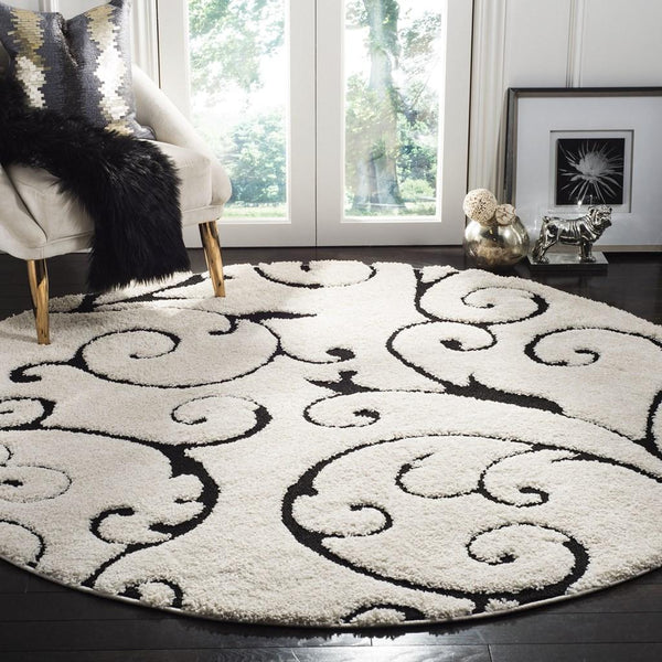 Florida Power Loomed Shag Rug – Ultra-Soft Cream Carpet with Textured Damask Design for Any Room