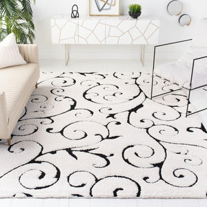Florida Power Loomed Shag Rug – Ultra-Soft Cream Carpet with Textured Damask Design for Any Room