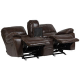 Porter Designs Ramsey Leather-Look Transitional Reclining Console Love Brown 03-112C-02-6013