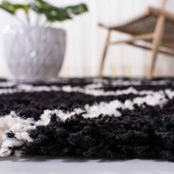 Sgd-Dallas Shag Dallas Shag 257 Shag & Flokati Power Loomed Polypropylene Pile Rug Black / Ivory