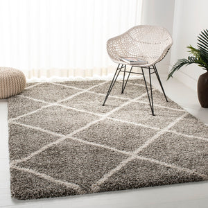 Hudson Shag 281 Shag Power Loomed Polypropylene Rug Grey / Ivory