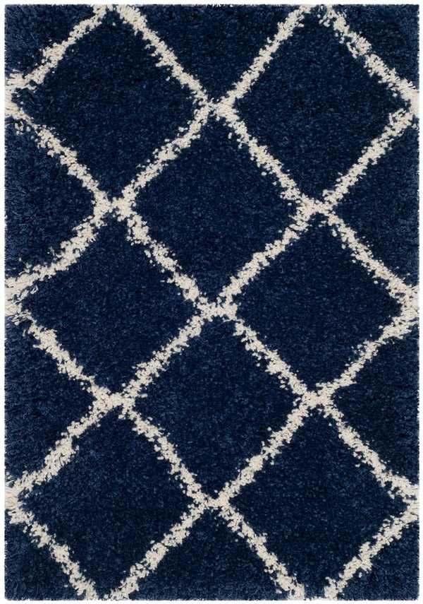 Hudson Shag 281 Shag Power Loomed Polypropylene Rug Navy / Ivory
