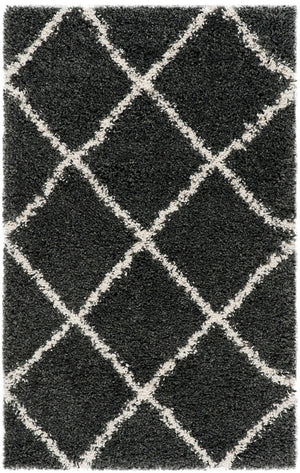 Hudson Shag 281 Shag Power Loomed Polypropylene Rug Dark Grey / Ivory