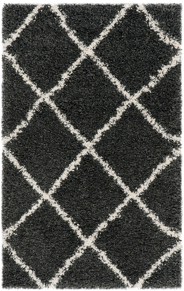 Hudson Shag 281 Shag Power Loomed Polypropylene Rug Dark Grey / Ivory