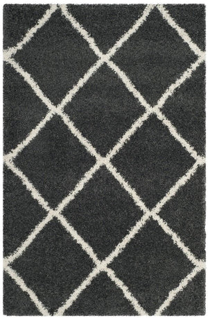 Hudson Shag 281 Shag Power Loomed Polypropylene Rug Dark Grey / Ivory