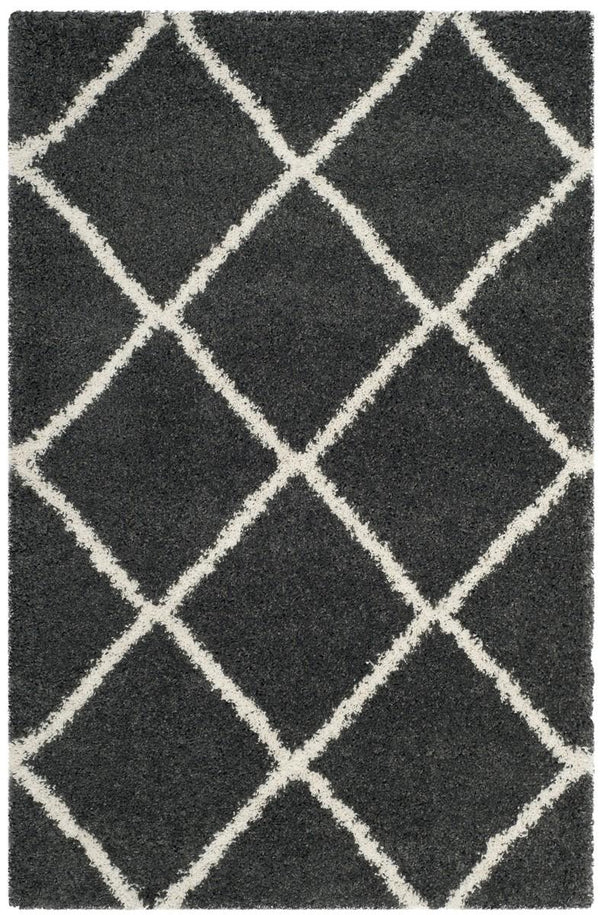 Hudson Shag 281 Shag Power Loomed Polypropylene Rug Dark Grey / Ivory