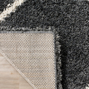 Hudson Shag 281 Shag Power Loomed Polypropylene Rug Dark Grey / Ivory