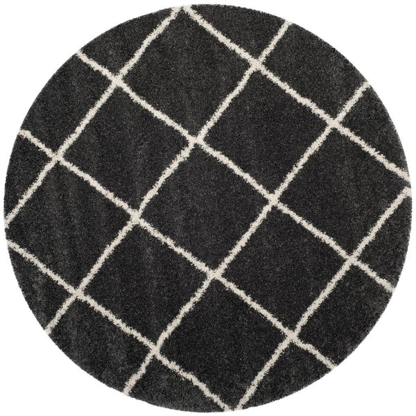 Hudson Shag 281 Shag Power Loomed Polypropylene Rug Dark Grey / Ivory