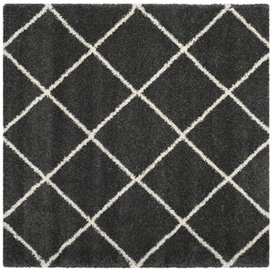 Hudson Shag 281 Shag Power Loomed Polypropylene Rug Dark Grey / Ivory