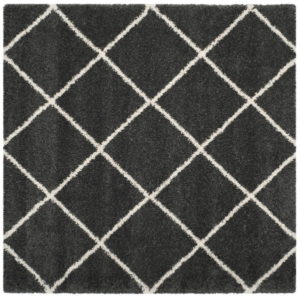 Hudson Shag 281 Shag Power Loomed Polypropylene Rug Dark Grey / Ivory