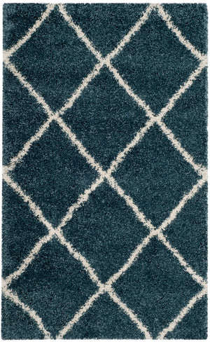 Hudson Shag 281 Shag Power Loomed Polypropylene Rug Slate Blue / Ivory
