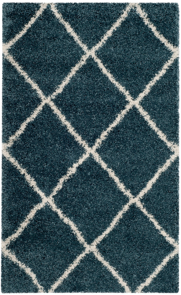 Hudson Shag 281 Shag Power Loomed Polypropylene Rug Slate Blue / Ivory
