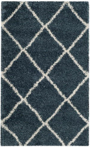 Hudson Shag 281 Shag Power Loomed Polypropylene Rug Slate Blue / Ivory