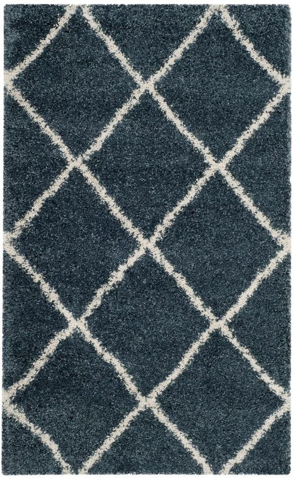 Hudson Shag 281 Shag Power Loomed Polypropylene Rug Slate Blue / Ivory