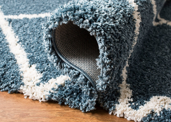 Hudson Shag 281 Shag Power Loomed Polypropylene Rug Slate Blue / Ivory