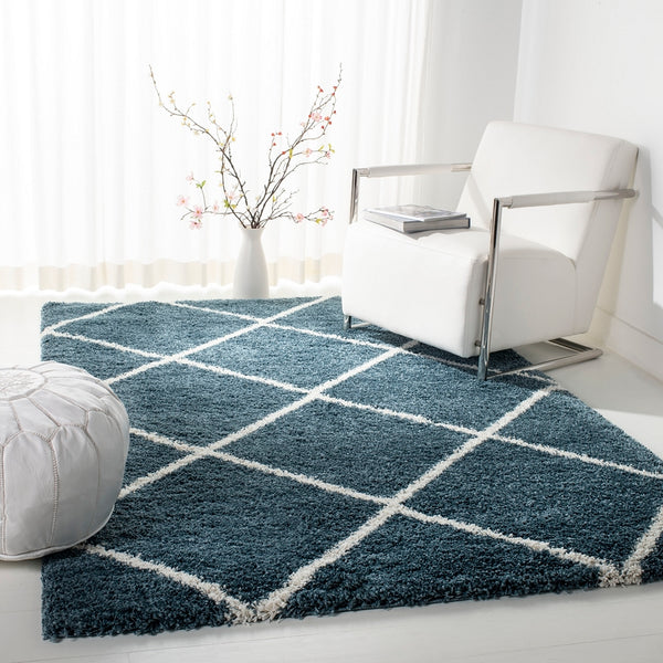 Hudson Shag 281 Shag Power Loomed Polypropylene Rug Slate Blue / Ivory
