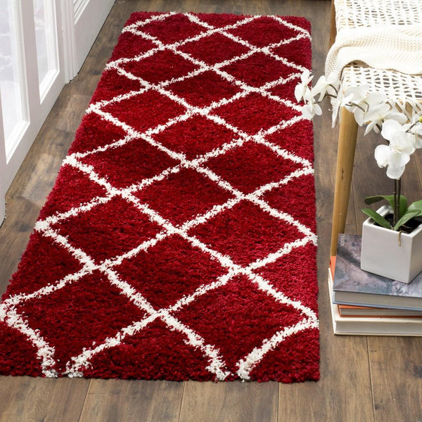 Hudson Shag 281 Shag Power Loomed Polypropylene Rug Red / Ivory
