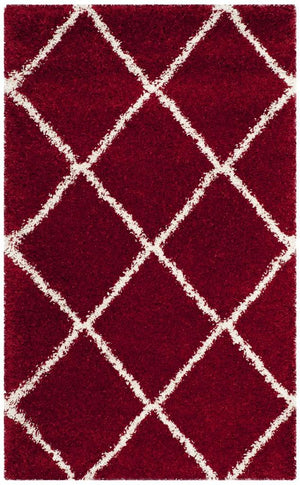 Hudson Shag 281 Shag Power Loomed Polypropylene Rug Red / Ivory