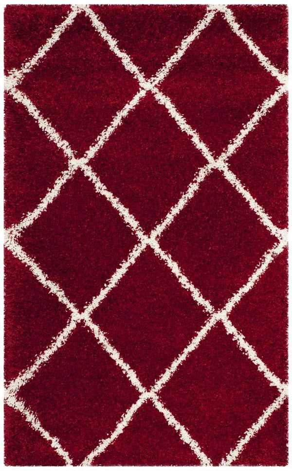 Hudson Shag 281 Shag Power Loomed Polypropylene Rug Red / Ivory