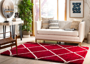 Hudson Shag 281 Shag Power Loomed Polypropylene Rug Red / Ivory