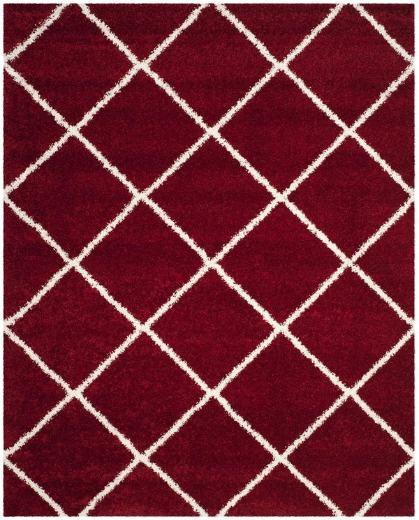 Hudson Shag 281 Shag Power Loomed Polypropylene Rug Red / Ivory