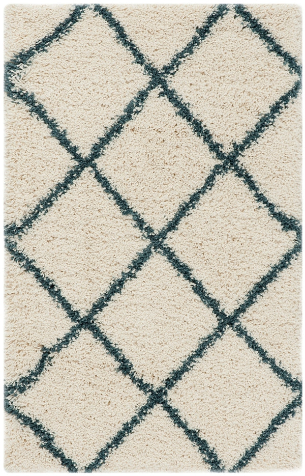 Hudson Shag 281 Shag Power Loomed Polypropylene Rug Ivory / Slate Blue