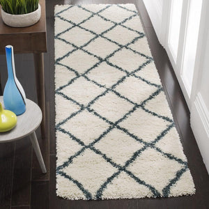 Hudson Shag 281 Shag Power Loomed Polypropylene Rug Ivory / Slate Blue
