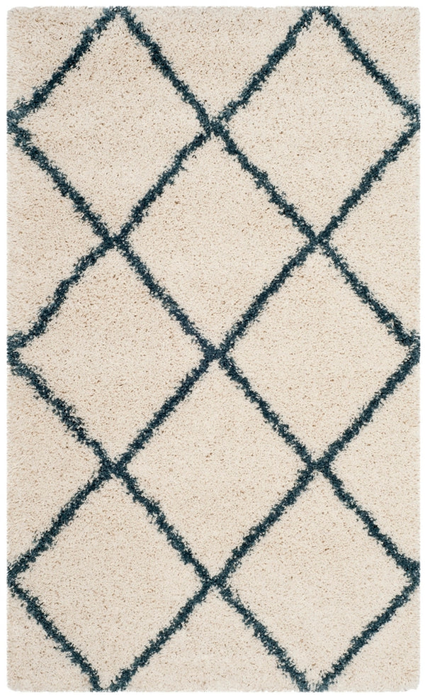 Hudson Shag 281 Shag Power Loomed Polypropylene Rug Ivory / Slate Blue