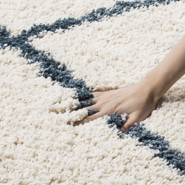 Hudson Shag 281 Shag Power Loomed Polypropylene Rug Ivory / Slate Blue