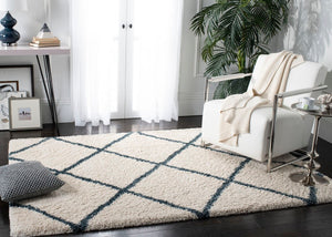 Hudson Shag 281 Shag Power Loomed Polypropylene Rug Ivory / Slate Blue