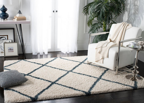 Hudson Shag 281 Shag Power Loomed Polypropylene Rug Ivory / Slate Blue