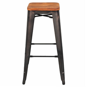 Metropolis Backless Bar Stool Set of 4 - Stylish Retro Design with Solid Pine Top and Stackable Ease