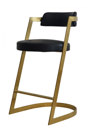 VIG Furniture Modrest Shandra - Black Pleather + Gold Counter Stool VGRHRHS-CS-220-PU-BLK-BS