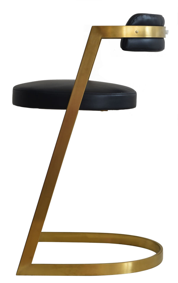 VIG Furniture Modrest Shandra - Black Pleather + Gold Counter Stool VGRHRHS-CS-220-PU-BLK-BS