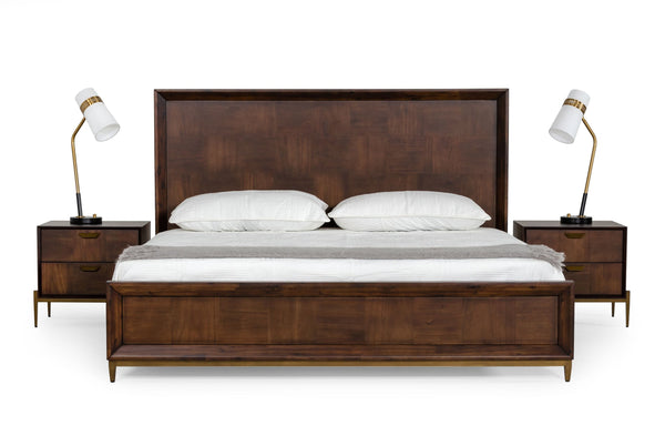 VIG Furniture Modrest Shane - Modern Acacia & Brass Bed VGNXSHANE-BED