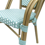 Brianna Outdoor French Bistro Chairs, Light Teal, White, and Wood Print Noble House