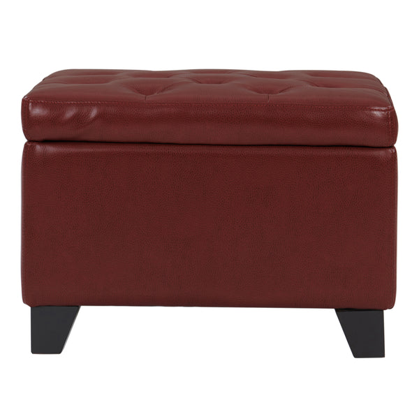 Julian Stylish Rectangular Bonded Leather Storage Ottoman with Biscuit Tufting for Home Organization