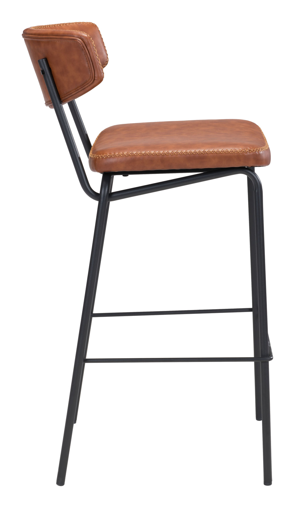 Zuo Modern Sharon 100% Polyurethane, Plywood, Steel Modern Commercial Grade Barstool Set - Set of 4 Vintage Brown, Black 100% Polyurethane, Plywood, Steel