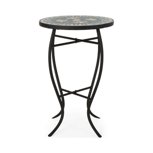 Bloomfield Outdoor Side Table with Tile Top, Teal, Yellow, and Black Noble House